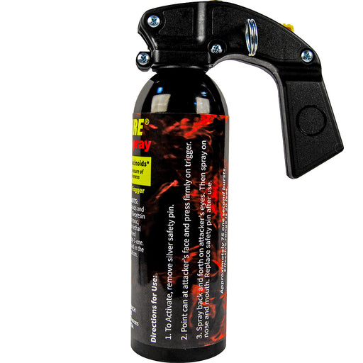 Wildfire 1lb pistol grip pepper fogger side view showing canister size and grip profile