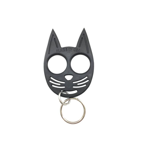 Black cat-shaped keychain with a key ring
