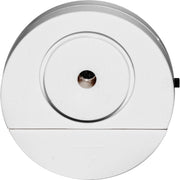Glass breakage alarm front view showing circular disc design and vibration sensor