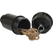 Sprinkler head key hider open showing 2½" x 1½" interior compartment with included key chain