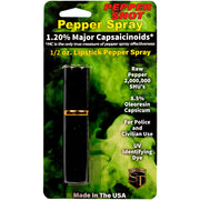 Pepper Shot lipstick pepper spray black in packaging showing disguised cosmetic tube design and 1.2% MC formula