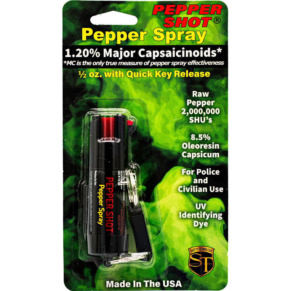Pepper Shot Keychain Pepper Spray — 1.2% MC, Belt Clip | TBOTECH