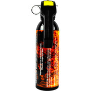 Wildfire crowd control pepper spray rear view showing 1.4% Major Capsaicinoids UV dye formula label