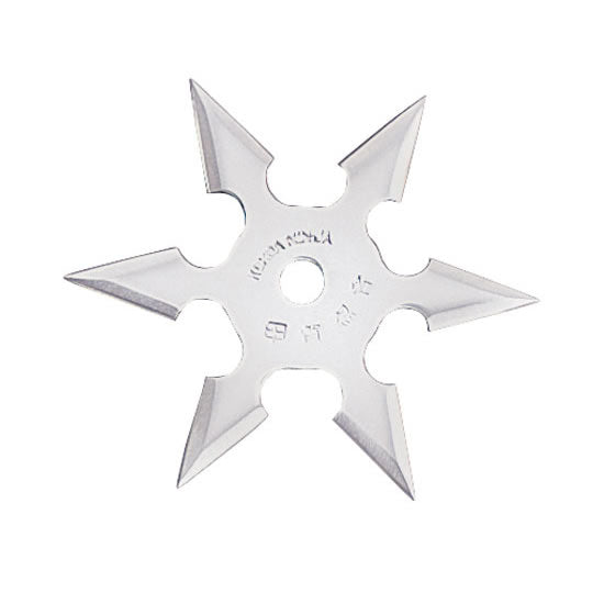 Silver 6-point shuriken throwing star — 4-inch 3Cr13 stainless steel with center hole