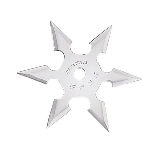 Silver 6-point shuriken throwing star — 4-inch 3Cr13 stainless steel with center hole