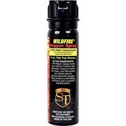 Wildfire 4oz flip-top pepper spray canister showing larger size for home vehicle and extended range use
