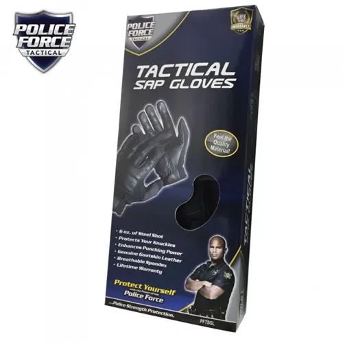 Police Force Leather Tactical Reinforced Steel Shot Weighted Knuckle SAP Gloves 