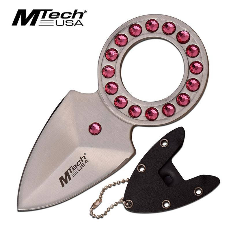 Small Neck Knife with Sheath and Pink Crystals - TBOTECH